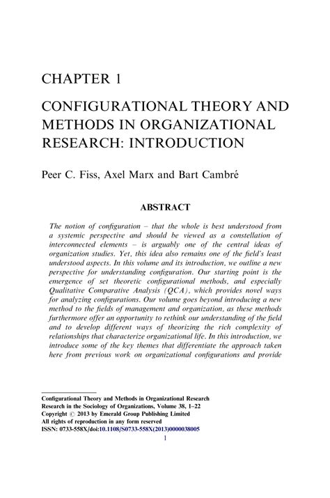 configurationalism|Configurational Theory and Methods in Organizational Research:.
